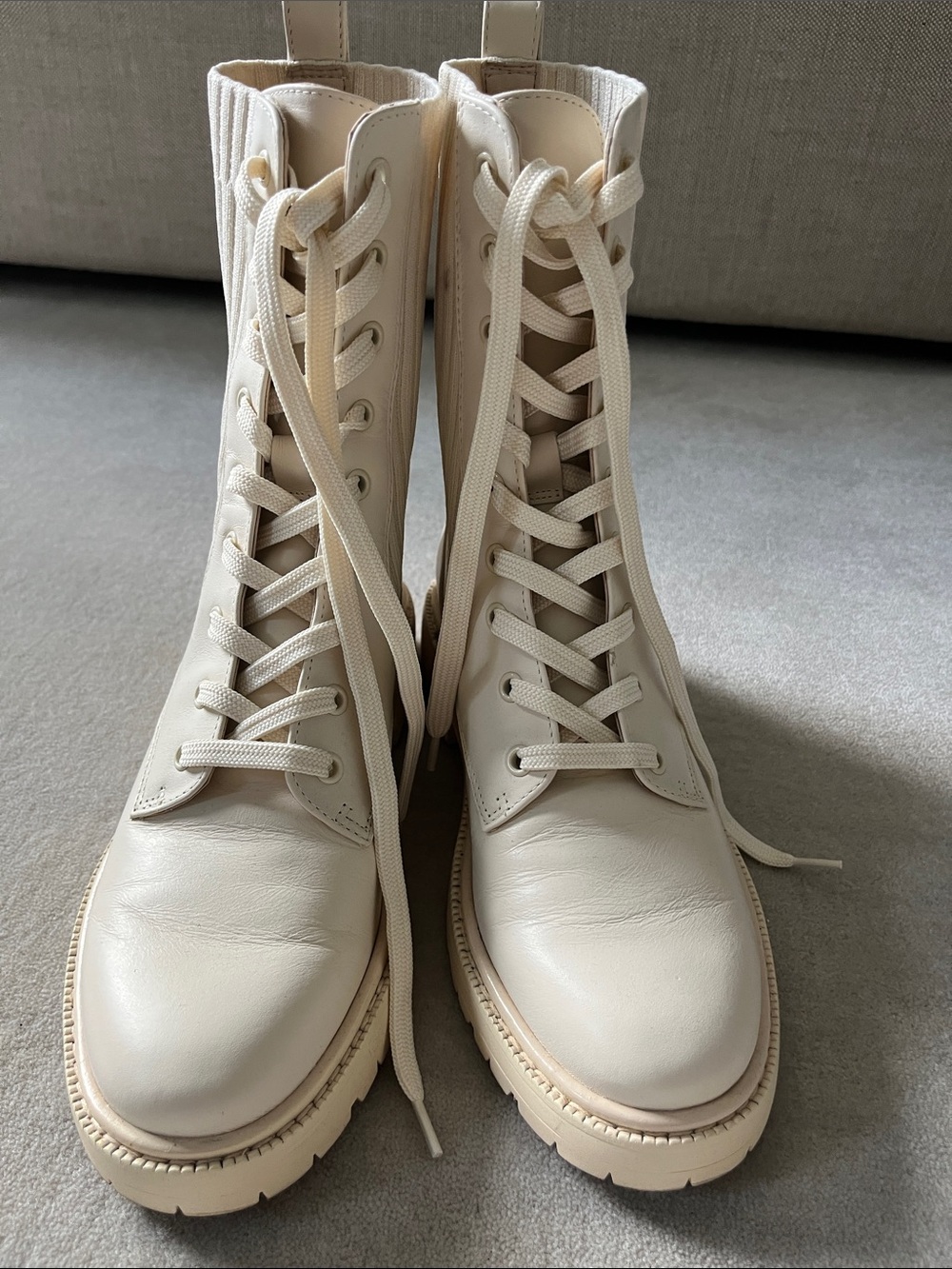Sam Edelman Cream Lace-Up Platform Ankle Boots